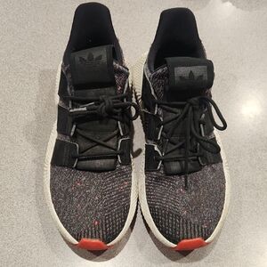 Adidas Black and White Knit Sneakers with Red Accents